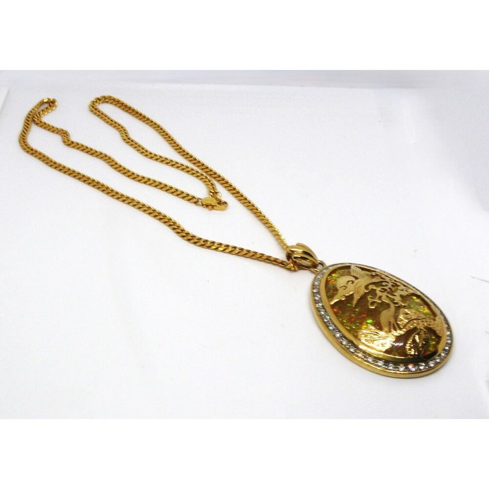 NADRI 2.75" Pendant 10K GF Gold Birds CZs Sparkly Background 10K GF 24" Chain - Picture 2 of 3